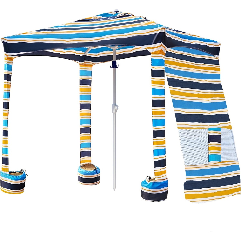 image:imageAMMSUN Beach Cabana 6565 Beach Canopy Easy Set up and Take Down Cabana Tent with Sand Pockets Instant Sun Shade with Side Wall Coral TropicalVibrant Stripe