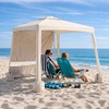 AMMSUN Beach Cabana, 6.5’×6.5′ Beach Canopy, Easy Set up and Take Down, Cabana Tent with Sand Pockets, Instant Sun Shade with Side Wall, Coral Tropical(Vintage Beige)