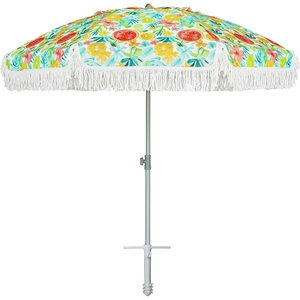 AMMSUN 6.5ft Heavy Duty Fringe Beach Umbrella with Sand Anchor Tilt UPF50+ | Windproof,Carry Bag for Patio Garden Pool Backyard, Height Adjusting for All-Day Shade, Removable Sand Anchor(Citrus)