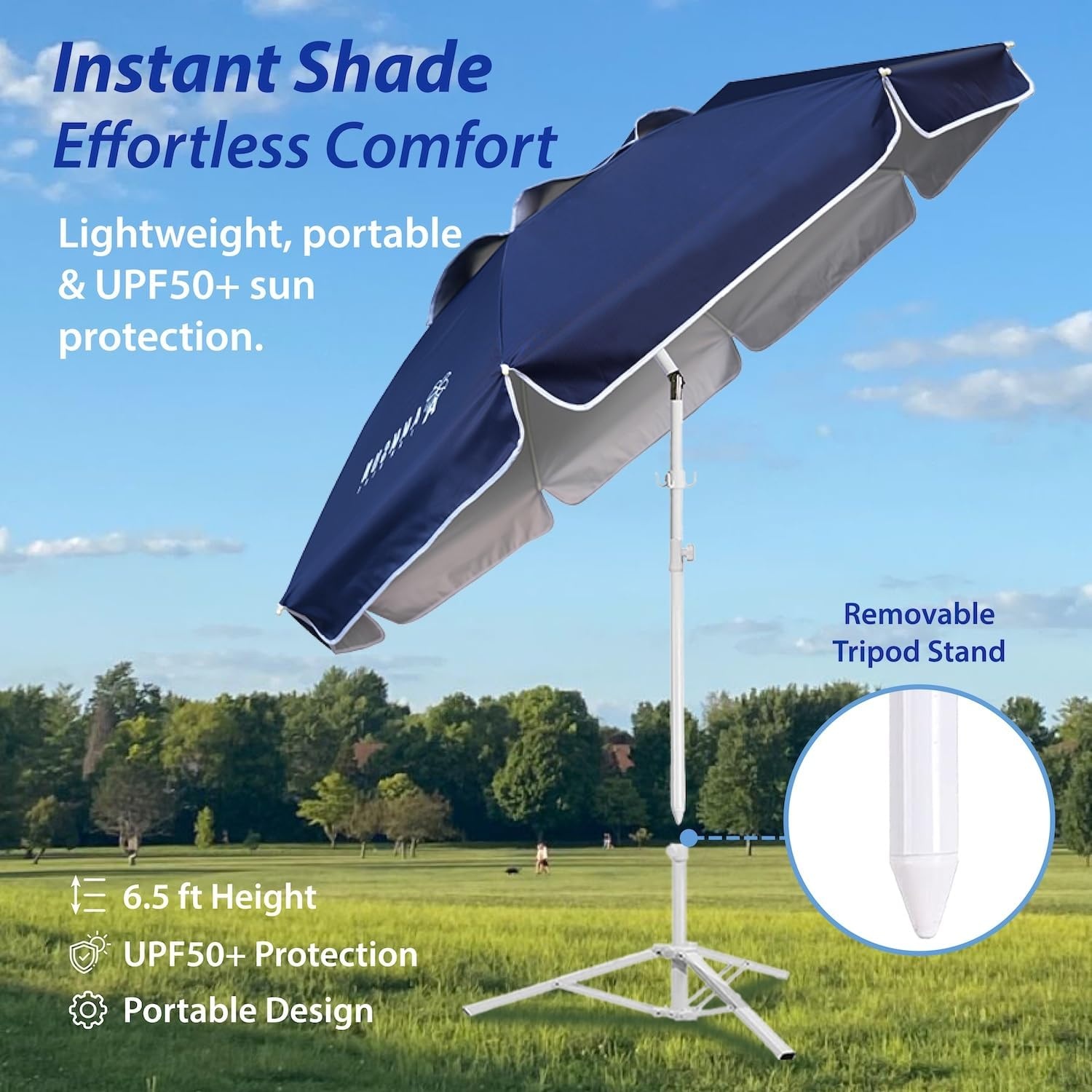 image:imageAMMSUN Shade Umbrella Premium Portable Umbrella with Stand 65ft Lightweight Free Standing Canopy for Sporting Games Adjustable Instant Sun Protection and Easy to Carry Peach PinkNavy Blue