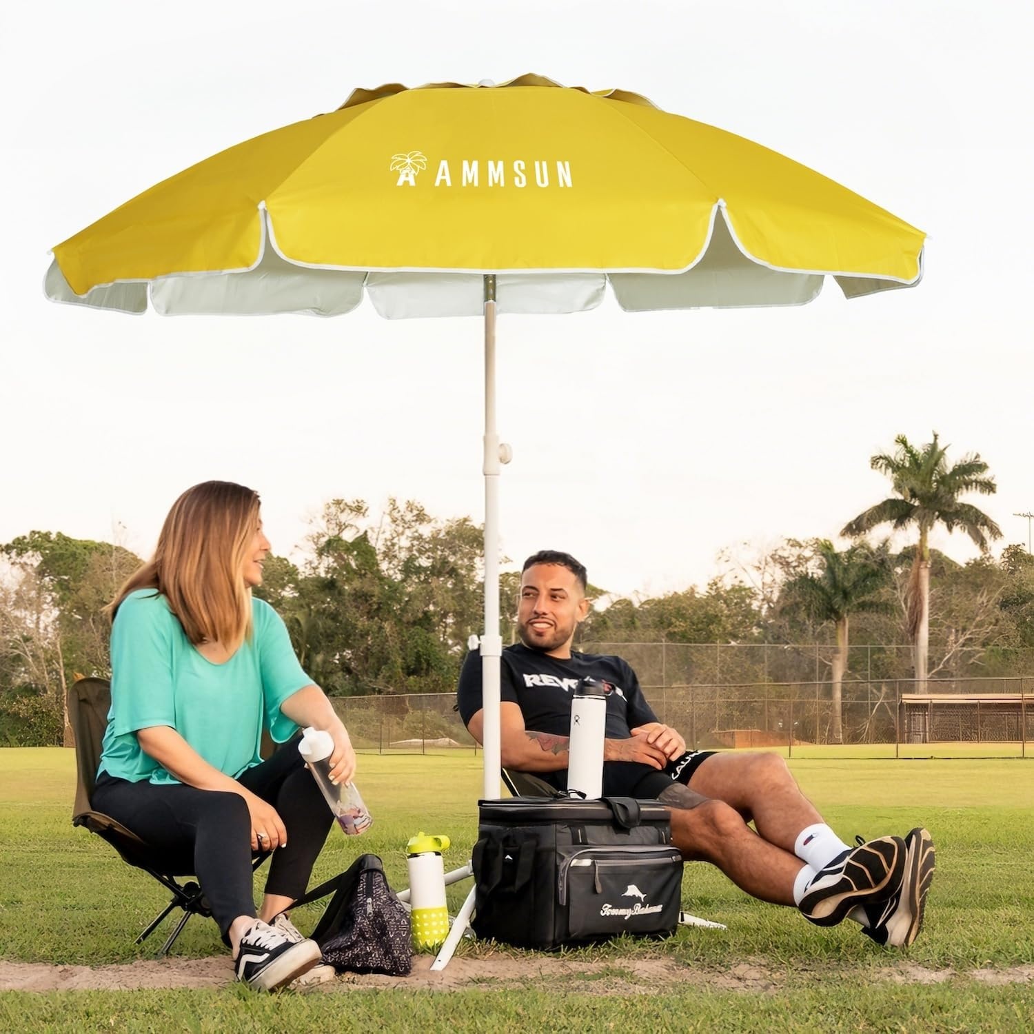 image:imageAMMSUN Shade Umbrella Premium Portable Umbrella with Stand 65ft Lightweight Free Standing Canopy for Sporting Games Adjustable Instant Sun Protection and Easy to Carry Peach PinkYellow