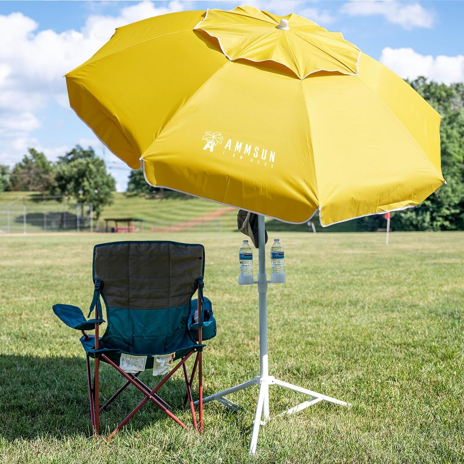 image:imageAMMSUN Shade Umbrella Premium Portable Umbrella with Stand 65ft Lightweight Free Standing Canopy for Sporting Games Adjustable Instant Sun Protection and Easy to Carry Peach PinkYellow