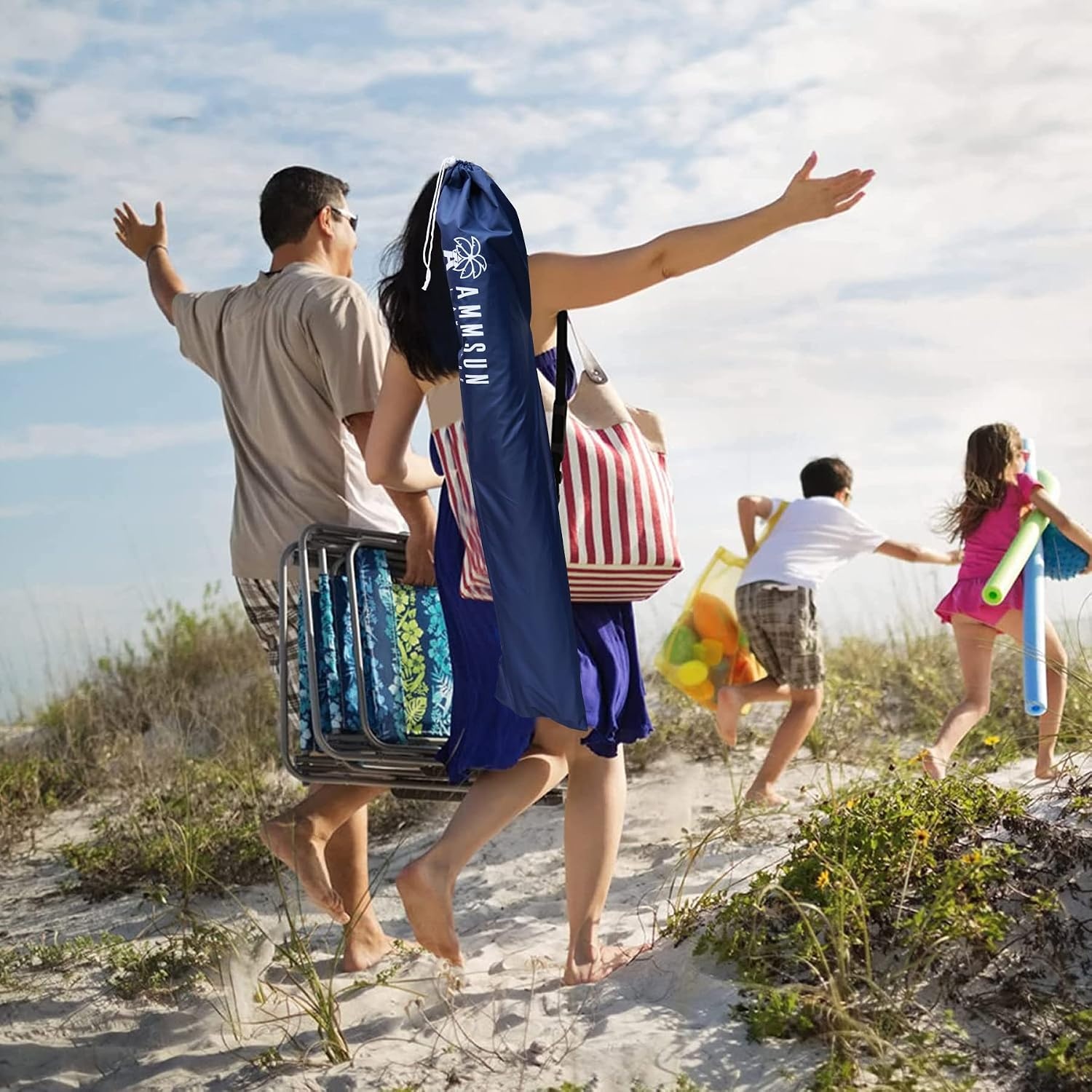 image:imageAMMSUN Shade Umbrella Premium Portable Umbrella with Stand 65ft Lightweight Free Standing Canopy for Sporting Games Adjustable Instant Sun Protection and Easy to Carry Peach PinkNavy Blue