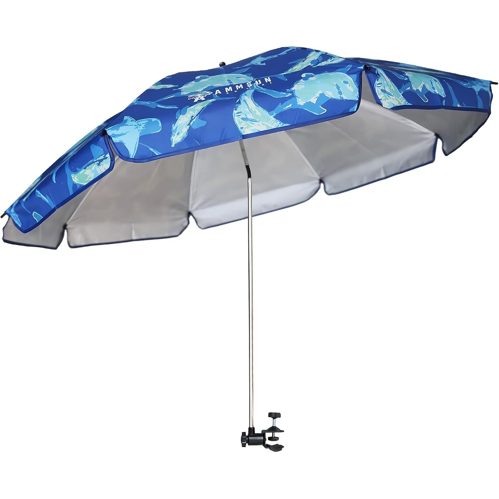 image:imageAMMSUN XL Chair Umbrella with Universal Clamp Adjustable 52 inches and 360degree Swivel UPF 50 Portable Clamp on Camping or Beach Chair Stroller Wheelchair Golf cart Sharks Largesized