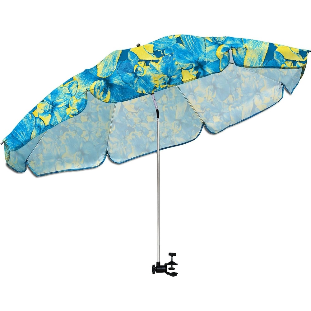 image:imageAMMSUN XL Chair Umbrella with Universal Clamp Adjustable 52 inches and 360degree Swivel UPF 50 Portable Clamp on Camping or Beach Chair Stroller Wheelchair Vibrant Flowers Largesized