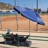 AMMSUN Shade Umbrella, Premium Portable Umbrella with Stand, 6.5ft Lightweight Free Standing Canopy for Sporting Games, Adjustable Instant Sun Protection and Easy to Carry, Peach Pink(Navy Blue)