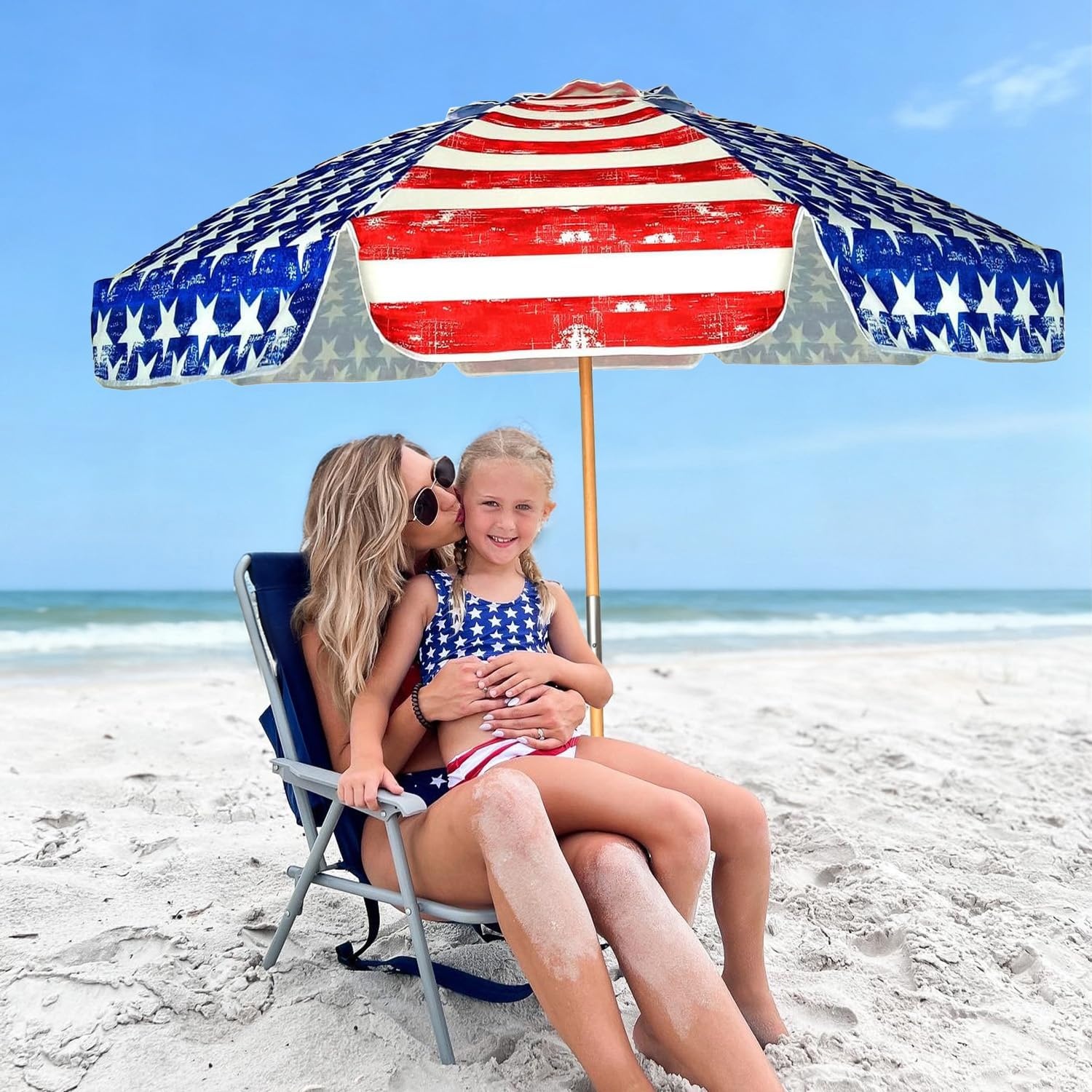 image:imageAMMSUN 75ft High Wind Beach Umbrella with Air Vent amp Ash Wood Pole Heavyduty commercialgrade design with UPF 50 protection carry bag included American Flag for beach pool patioRed Blue American flag