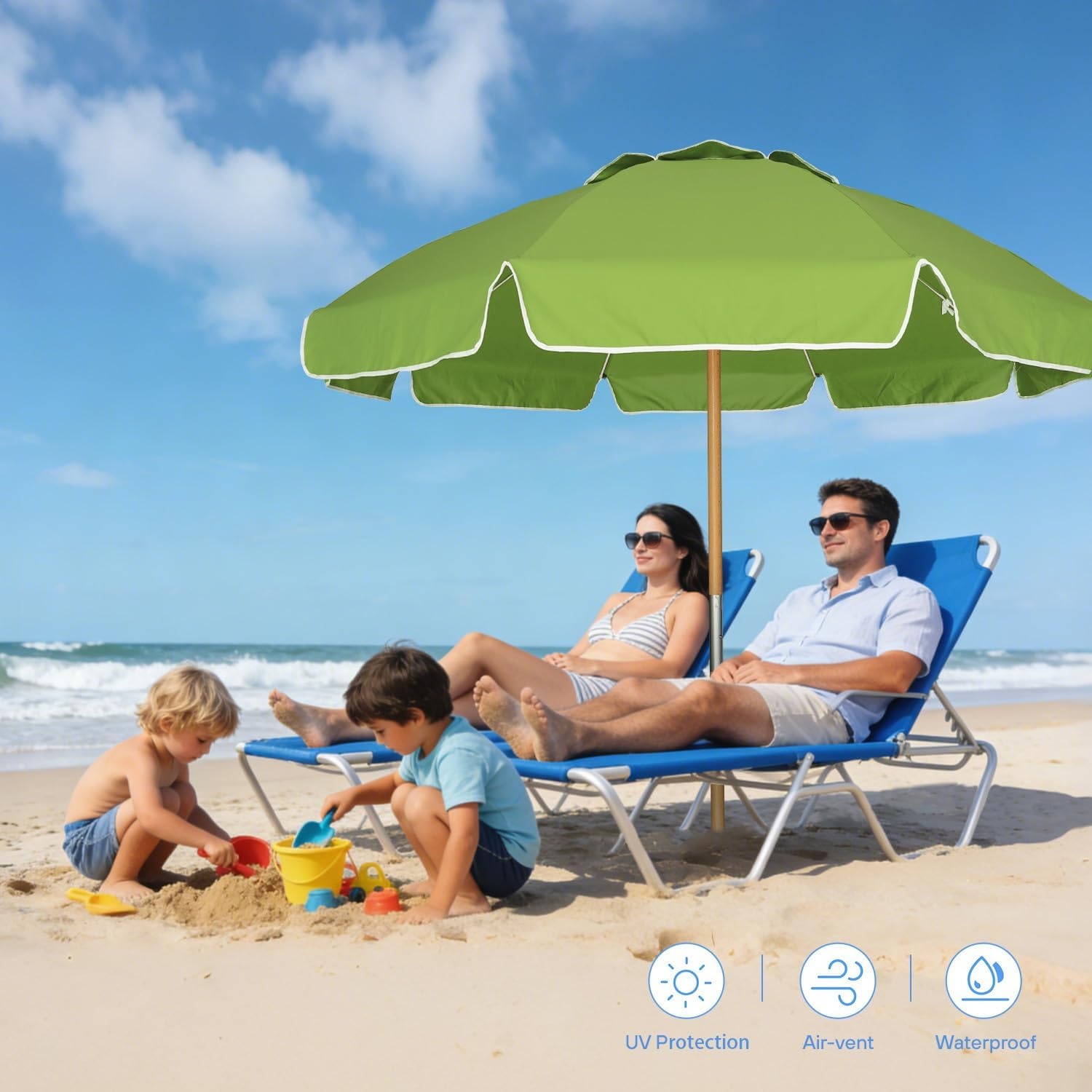 image:imageAMMSUN 75ft High Wind Beach Umbrella with Air Vent amp Ash Wood Pole Heavyduty commercialgrade design with UPF 50 protection carry bag included American Flag for beach pool patioOlive Green