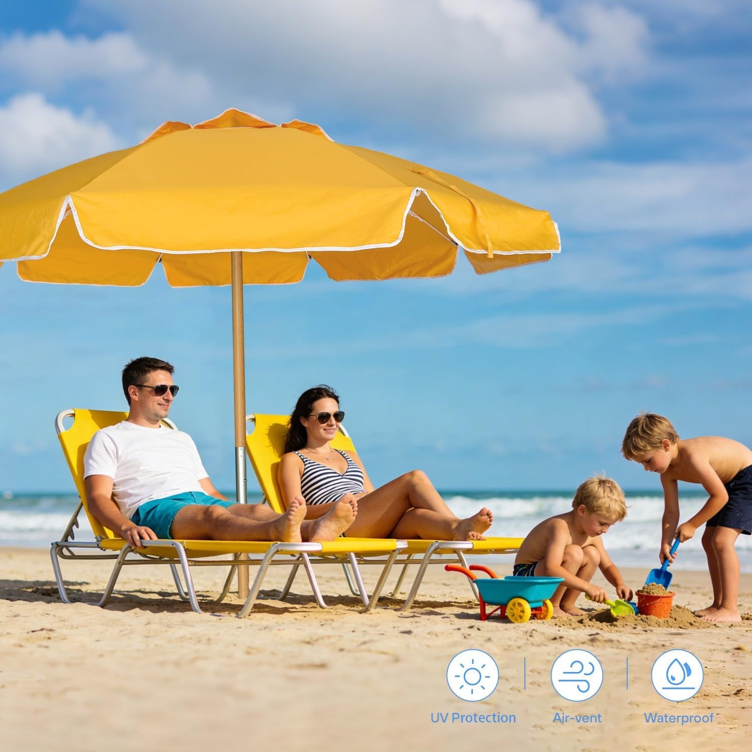 image:imageAMMSUN 75ft High Wind Beach Umbrella with Air Vent amp Ash Wood Pole Heavyduty commercialgrade design with UPF 50 protection carry bag included American Flag for beach pool patioSolid Yellow