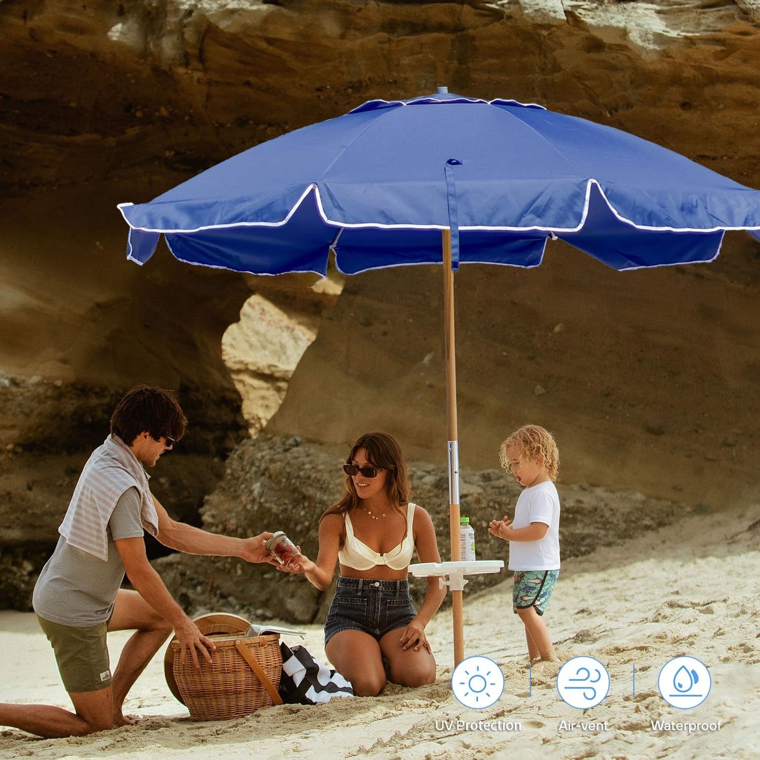 image:imageAMMSUN 75ft High Wind Beach Umbrella with Air Vent amp Ash Wood Pole Heavyduty commercialgrade design with UPF 50 protection carry bag included American Flag for beach pool patioNavy Blue