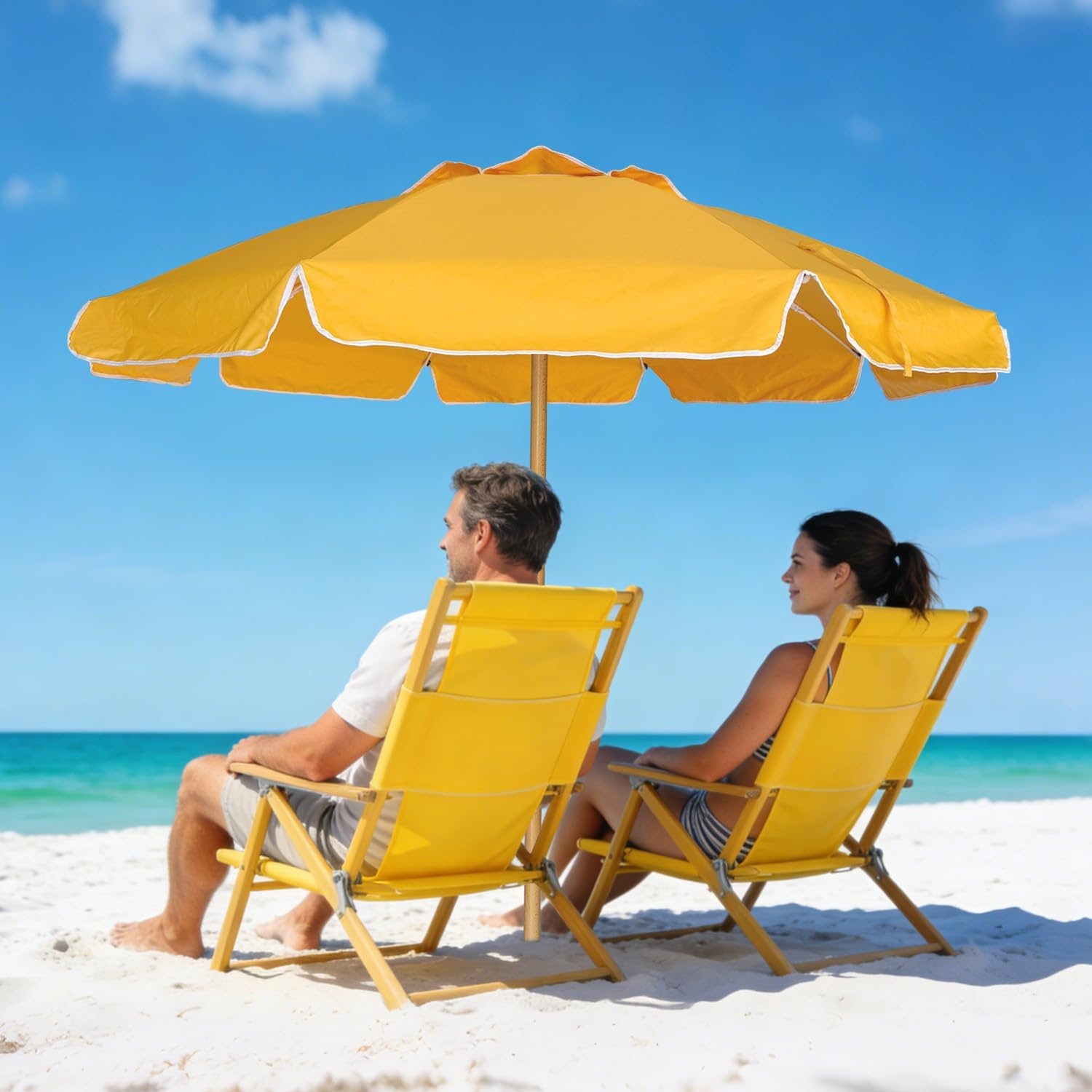 image:imageAMMSUN 75ft High Wind Beach Umbrella with Air Vent amp Ash Wood Pole Heavyduty commercialgrade design with UPF 50 protection carry bag included American Flag for beach pool patioSolid Yellow