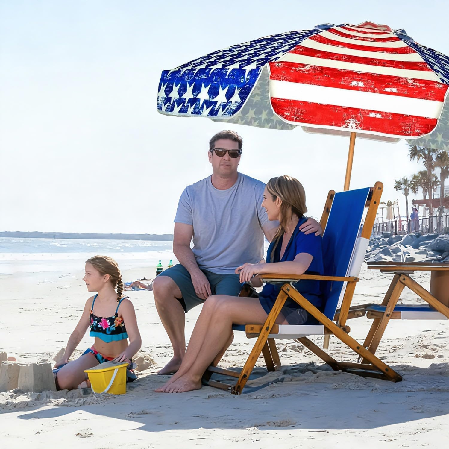 image:imageAMMSUN 75ft High Wind Beach Umbrella with Air Vent amp Ash Wood Pole Heavyduty commercialgrade design with UPF 50 protection carry bag included American Flag for beach pool patioRed Blue American flag