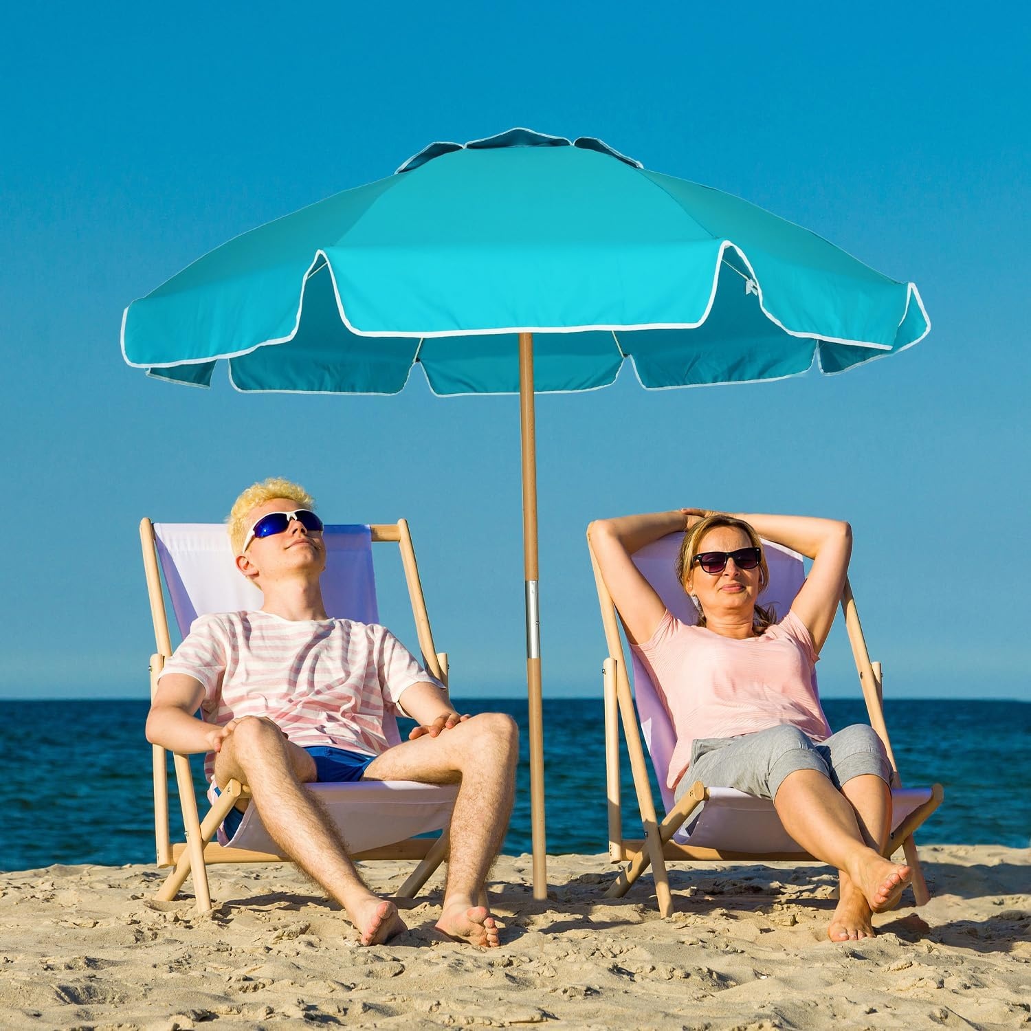 image:imageAMMSUN 75ft High Wind Beach Umbrella with Air Vent amp Ash Wood Pole Heavyduty commercialgrade design with UPF 50 protection carry bag included American Flag for beach pool patioLake Green