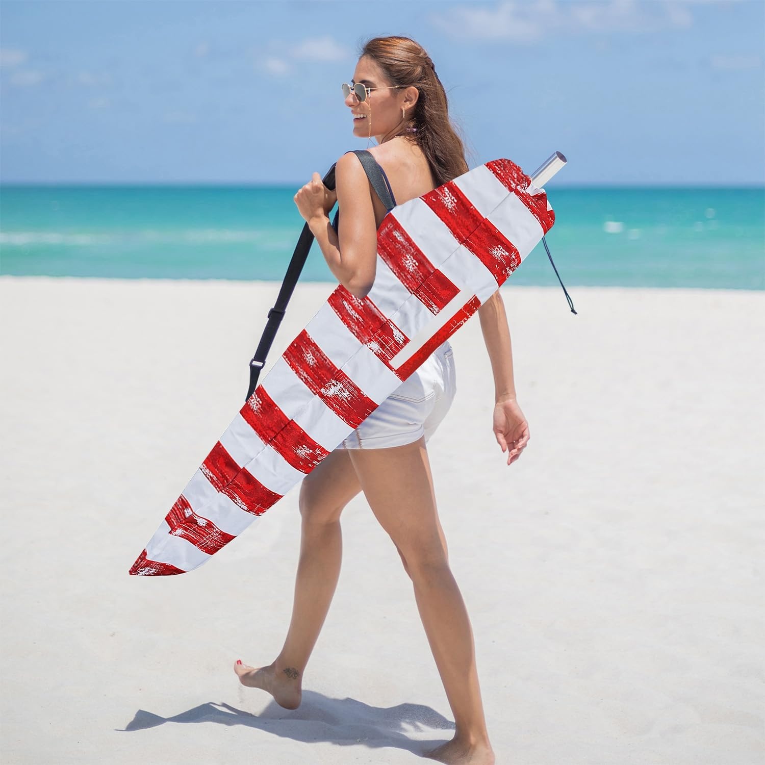 image:imageAMMSUN 75ft High Wind Beach Umbrella with Air Vent amp Ash Wood Pole Heavyduty commercialgrade design with UPF 50 protection carry bag included American Flag for beach pool patioRed Blue American flag