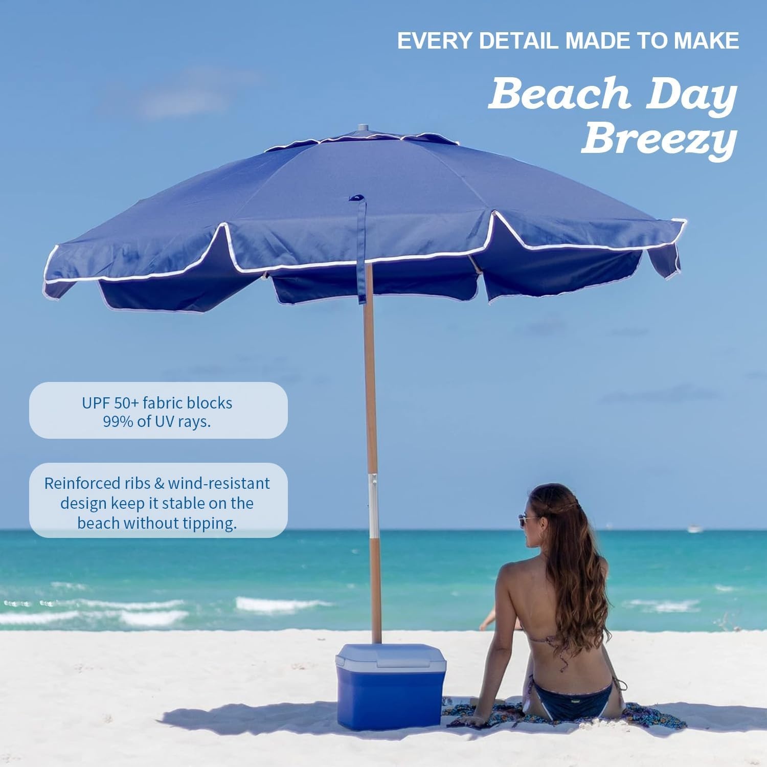image:imageAMMSUN 75ft High Wind Beach Umbrella with Air Vent amp Ash Wood Pole Heavyduty commercialgrade design with UPF 50 protection carry bag included American Flag for beach pool patioNavy Blue