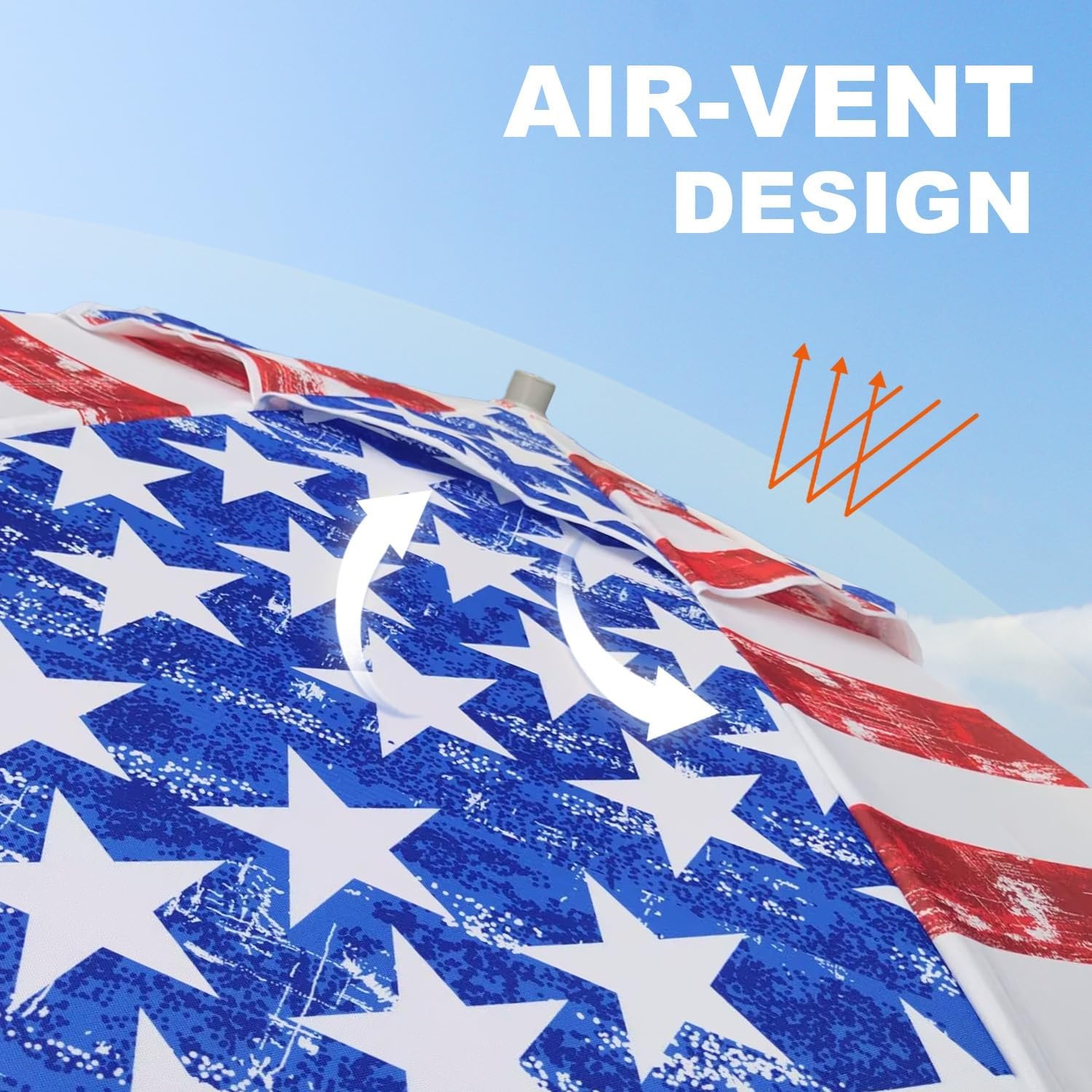 image:imageAMMSUN 75ft High Wind Beach Umbrella with Air Vent amp Ash Wood Pole Heavyduty commercialgrade design with UPF 50 protection carry bag included American Flag for beach pool patioRed Blue American flag
