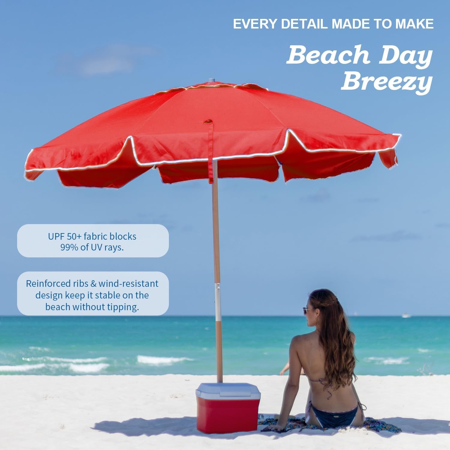 image:imageAMMSUN 75ft High Wind Beach Umbrella with Air Vent amp Ash Wood Pole Heavyduty commercialgrade design with UPF 50 protection carry bag included American Flag for beach pool patioRed