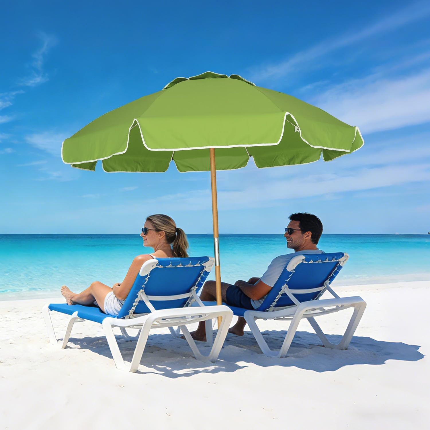 image:imageAMMSUN 75ft High Wind Beach Umbrella with Air Vent amp Ash Wood Pole Heavyduty commercialgrade design with UPF 50 protection carry bag included American Flag for beach pool patioOlive Green