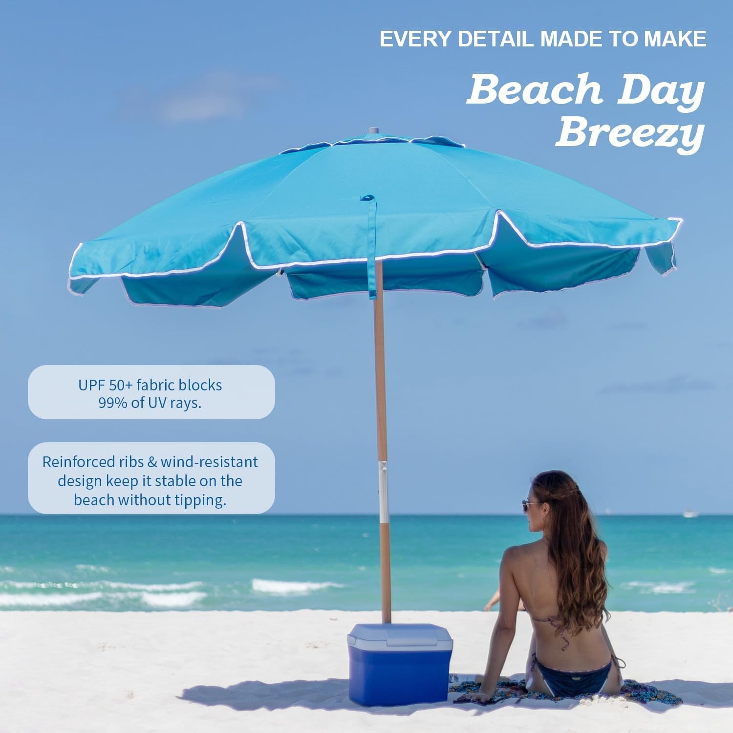 image:imageAMMSUN 75ft High Wind Beach Umbrella with Air Vent amp Ash Wood Pole Heavyduty commercialgrade design with UPF 50 protection carry bag included American Flag for beach pool patioLake Green