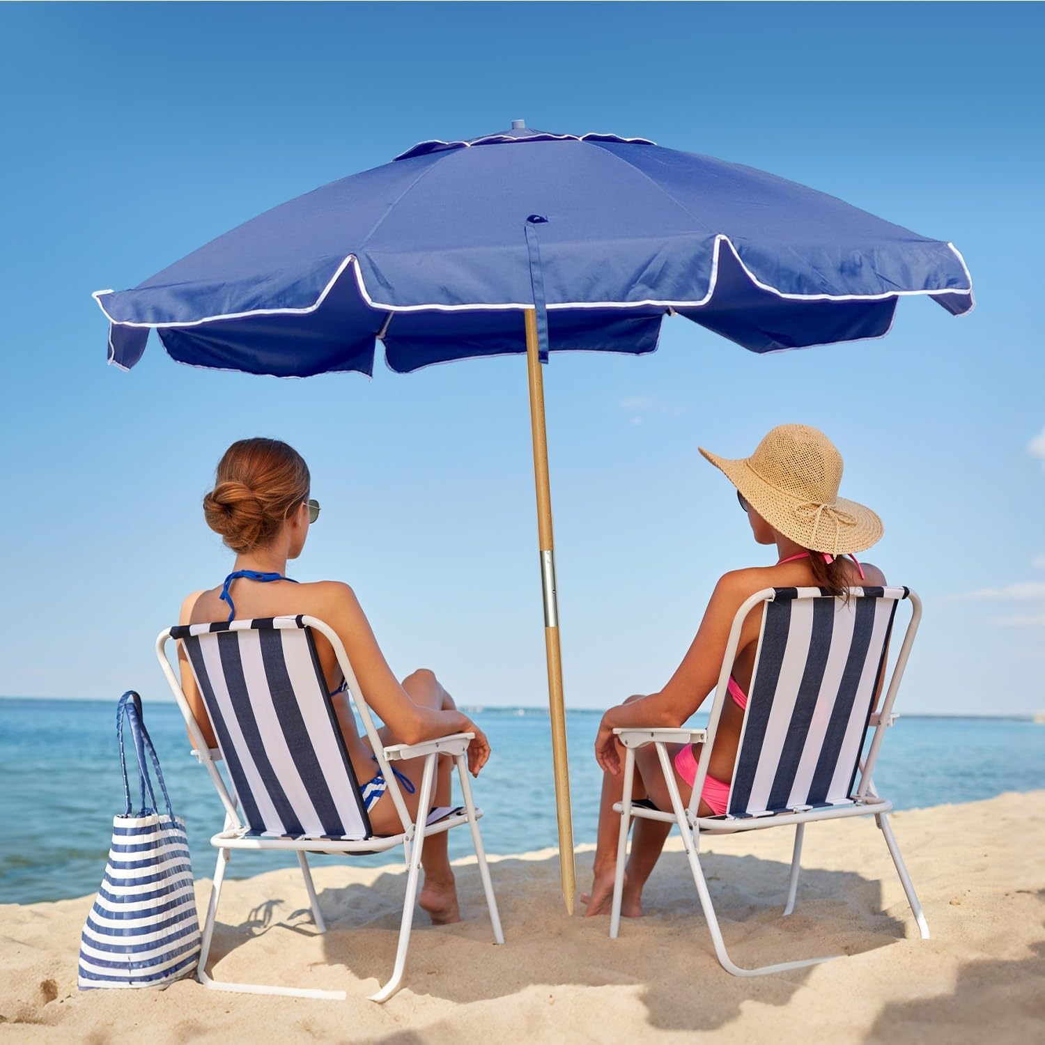 image:imageAMMSUN 75ft High Wind Beach Umbrella with Air Vent amp Ash Wood Pole Heavyduty commercialgrade design with UPF 50 protection carry bag included American Flag for beach pool patioNavy Blue