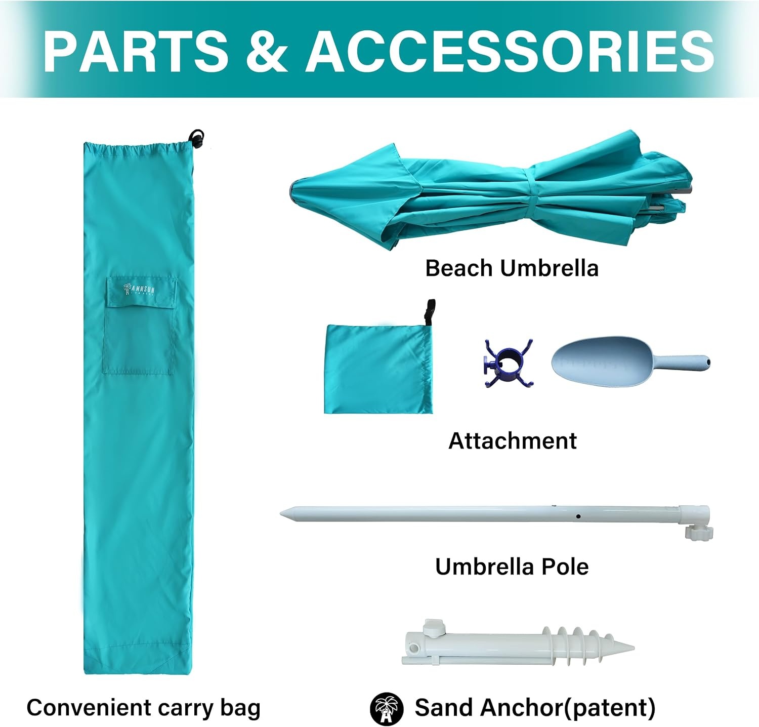 image:imageAMMSUN 8ft Large Beach Umbrellas for Sand with Sand Anchor Air Vent hook Heavy Duty High Wind Patio Beach Umbrella with Weight SandbagCarry bagUPF 50Adjustable HeightNo Tilt YellowTeal