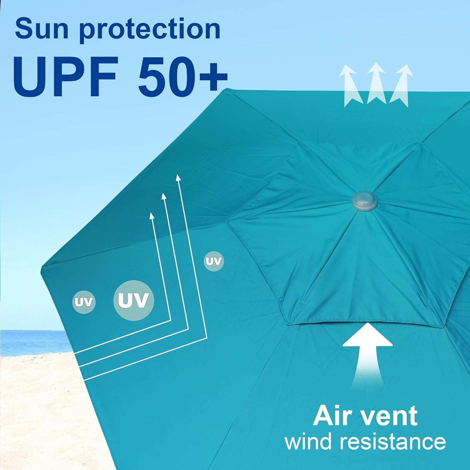 image:imageAMMSUN 8ft Large Beach Umbrellas for Sand with Sand Anchor Air Vent hook Heavy Duty High Wind Patio Beach Umbrella with Weight SandbagCarry bagUPF 50Adjustable HeightNo Tilt YellowTeal