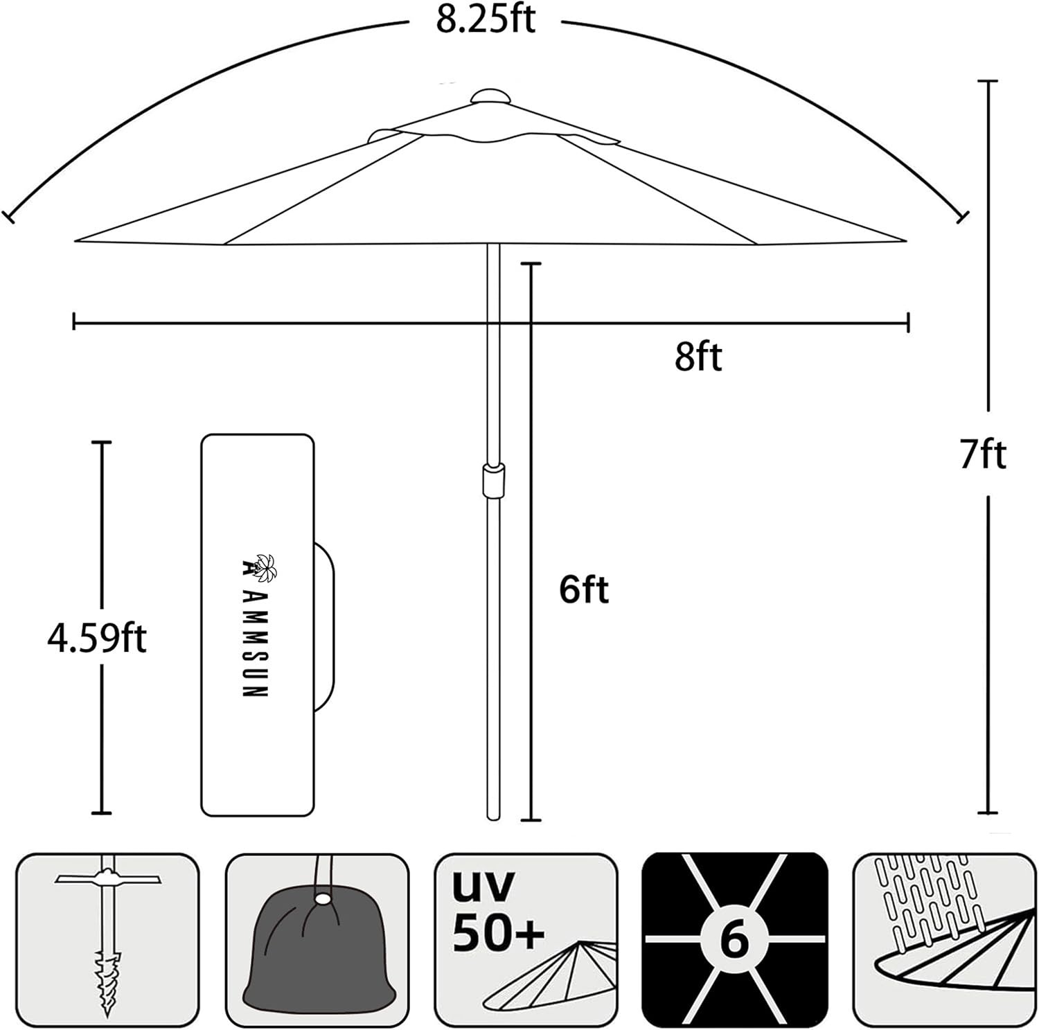 image:imageAMMSUN 8ft Large Beach Umbrellas for Sand with Sand Anchor Air Vent hook Heavy Duty High Wind Patio Beach Umbrella with Weight SandbagCarry bagUPF 50Adjustable HeightNo Tilt YellowYellow
