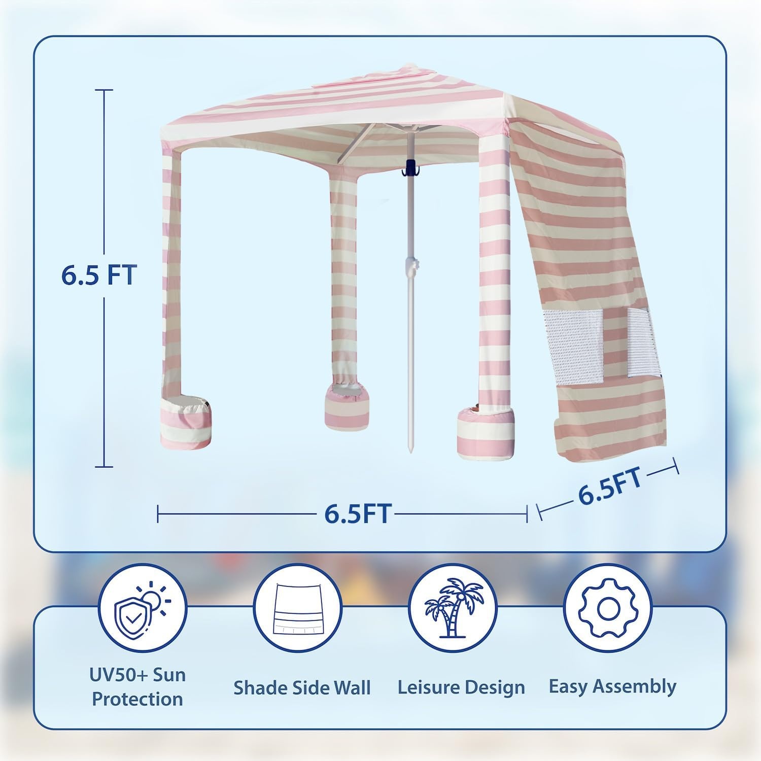 image:imageAMMSUN Beach Cabana 6565 Beach Canopy Easy Set up and Take Down Cabana Tent with Sand Pockets Instant Sun Shade with Side Wall Elegant PinkElegant Pink
