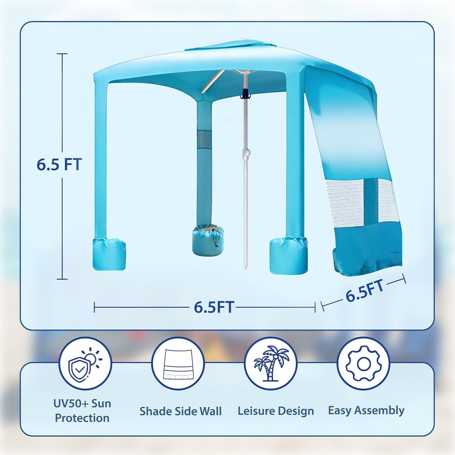 image:imageAMMSUN Beach Cabana 6565 Beach Canopy Easy Set up and Take Down Cabana Tent with Sand Pockets Instant Sun Shade with Side Wall Elegant PinkGradient Blue