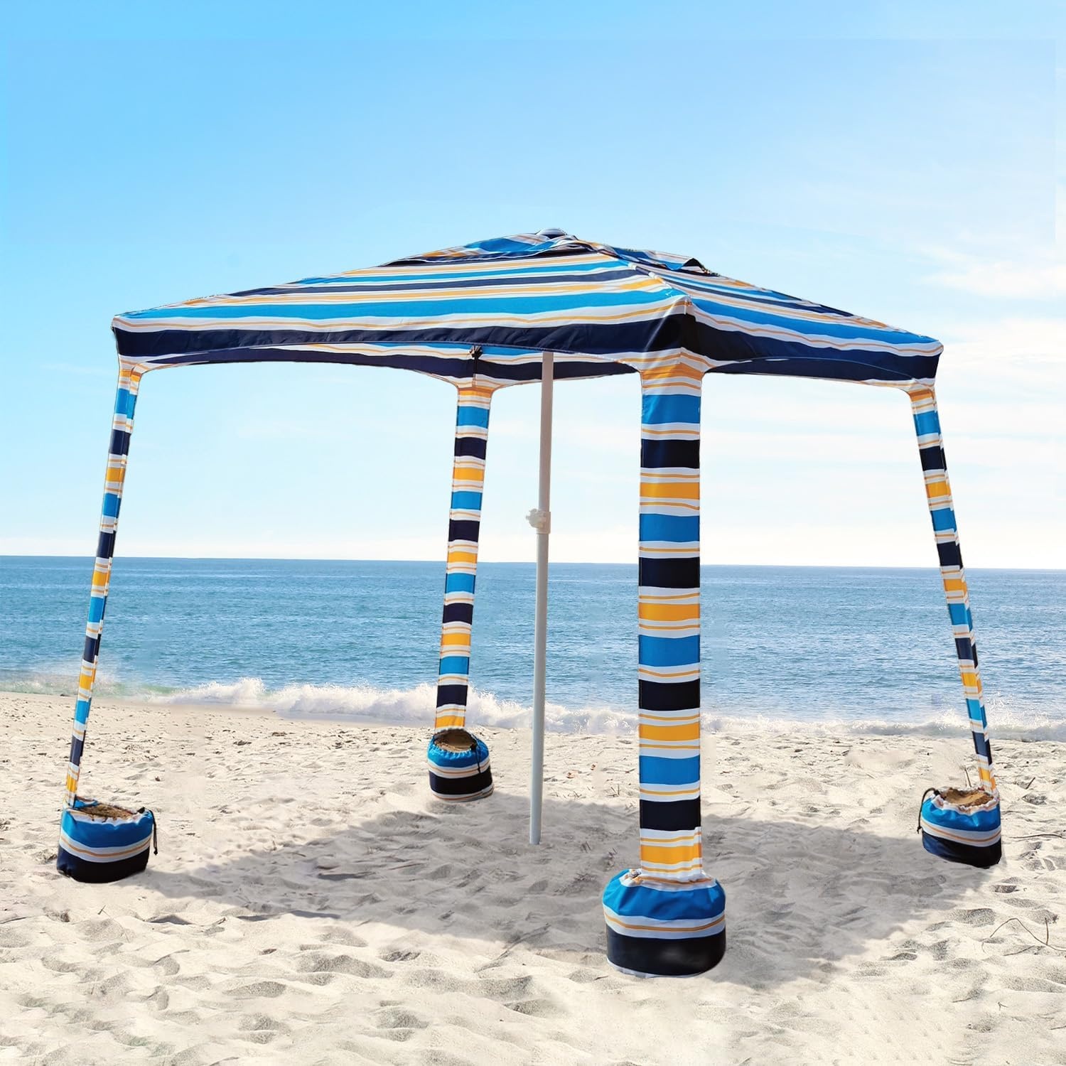 image:imageAMMSUN Beach Cabana 6565 Beach Canopy Easy Set up and Take Down Cabana Tent with Sand Pockets Instant Sun Shade with Side Wall Elegant PinkVibrant Stripe