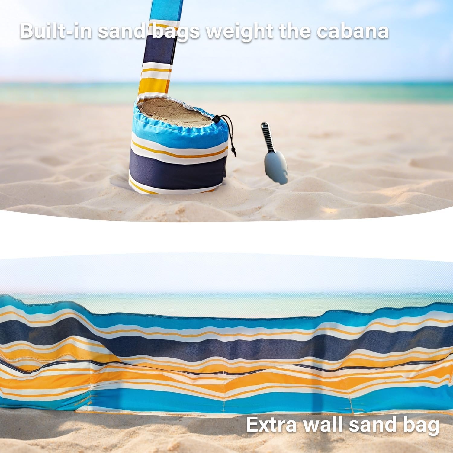 image:imageAMMSUN Beach Cabana 6565 Beach Canopy Easy Set up and Take Down Cabana Tent with Sand Pockets Instant Sun Shade with Side Wall Elegant PinkVibrant Stripe
