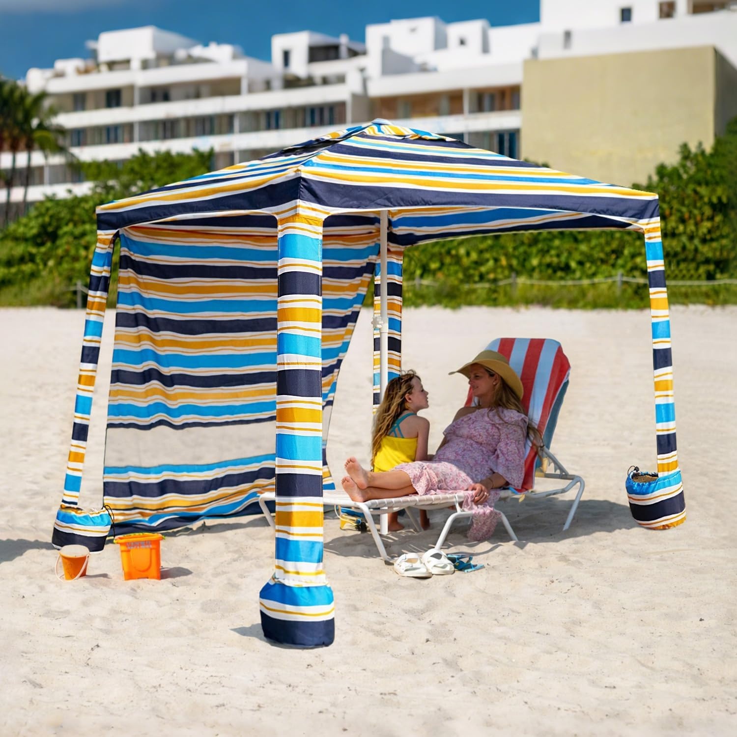 image:imageAMMSUN Beach Cabana 6565 Beach Canopy Easy Set up and Take Down Cabana Tent with Sand Pockets Instant Sun Shade with Side Wall Elegant PinkVibrant Stripe