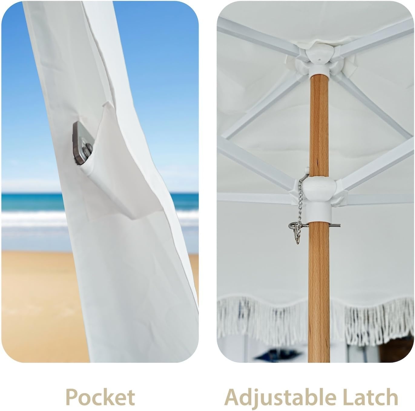 image:imageAMMSUN Beach Cabana with Fringe amp Wood Pole 7 x 7 Boho Canopy Tassels Easy Set Up UV50 Protection Easy to Carry with Bag Unique for Special Occasion and Parties Elegant WhiteElegant White