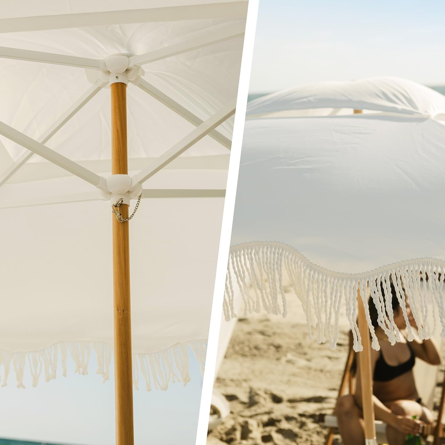 image:imageAMMSUN Beach Cabana with Fringe amp Wood Pole 7 x 7 Boho Canopy Tassels Easy Set Up UV50 Protection Easy to Carry with Bag Unique for Special Occasion and Parties Elegant WhiteWhite Elegant