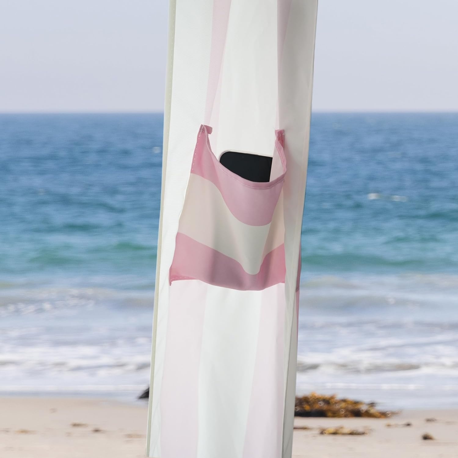 image:imageAMMSUN Beach Cabana with Fringe amp Wood Pole 7 x 7 Boho Canopy Tassels Easy Set Up UV50 Protection Easy to Carry with Bag Unique for Special Occasion and Parties Elegant WhiteStripes Pink