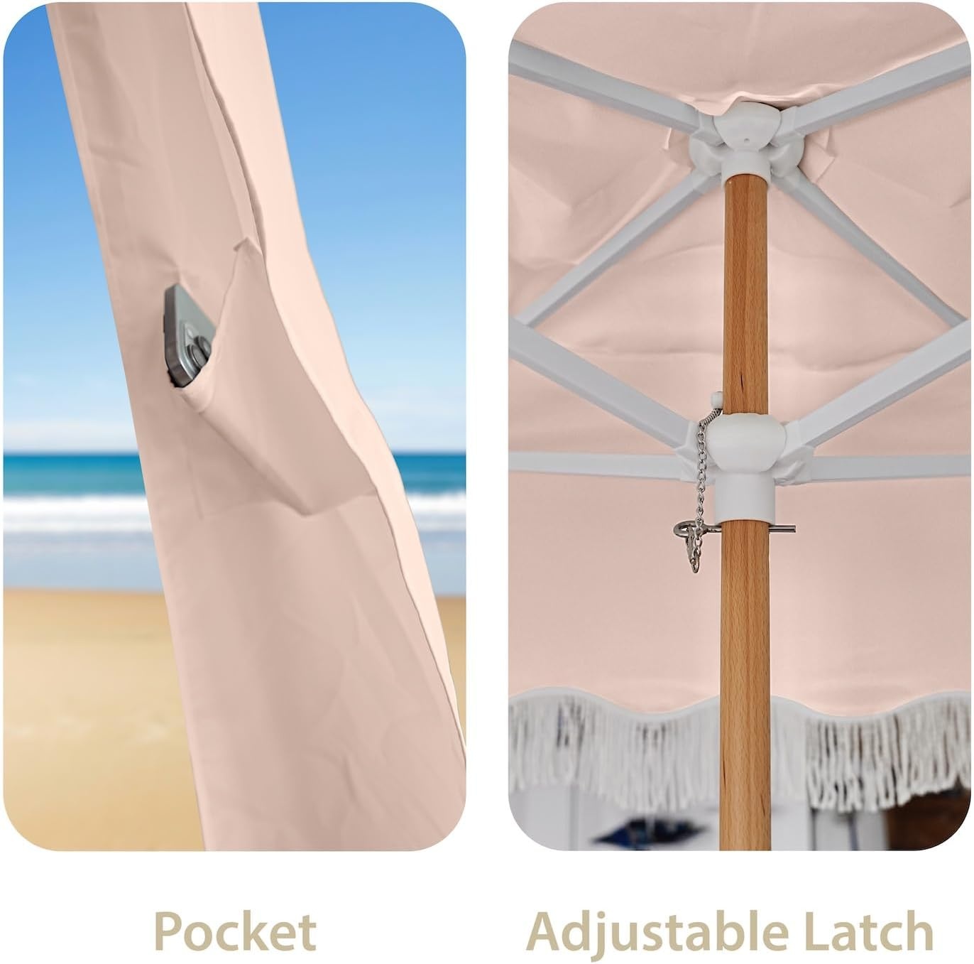 image:imageAMMSUN Beach Cabana with Fringe amp Wood Pole 7 x 7 Boho Canopy Tassels Easy Set Up UV50 Protection Easy to Carry with Bag Unique for Special Occasion and Parties Elegant WhitePink Coral