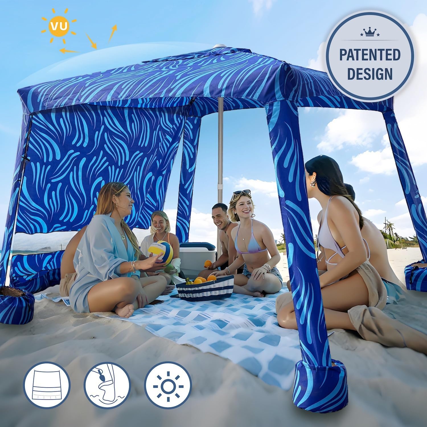 image:imageAMMSUN Portable Beach Cabana 88 Beach Canopy Easy Set up Take Down Foldable Beach Tent Aluminum Structure FamilySized Shade WindResistant UPF50 Fabric Sandbag Anchors Privacy Side WallSea Flow