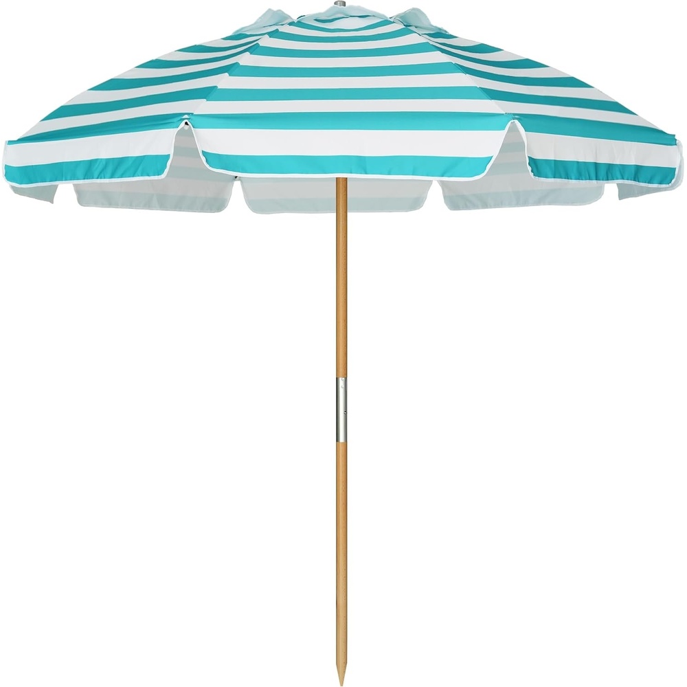 image:imageAMMSUN 75ft High Wind Beach Umbrella with Air Vent amp Ash Wood Pole Heavyduty commercialgrade design with UPF 50 protection carry bag included American Flag for beach pool patioTurquoise White