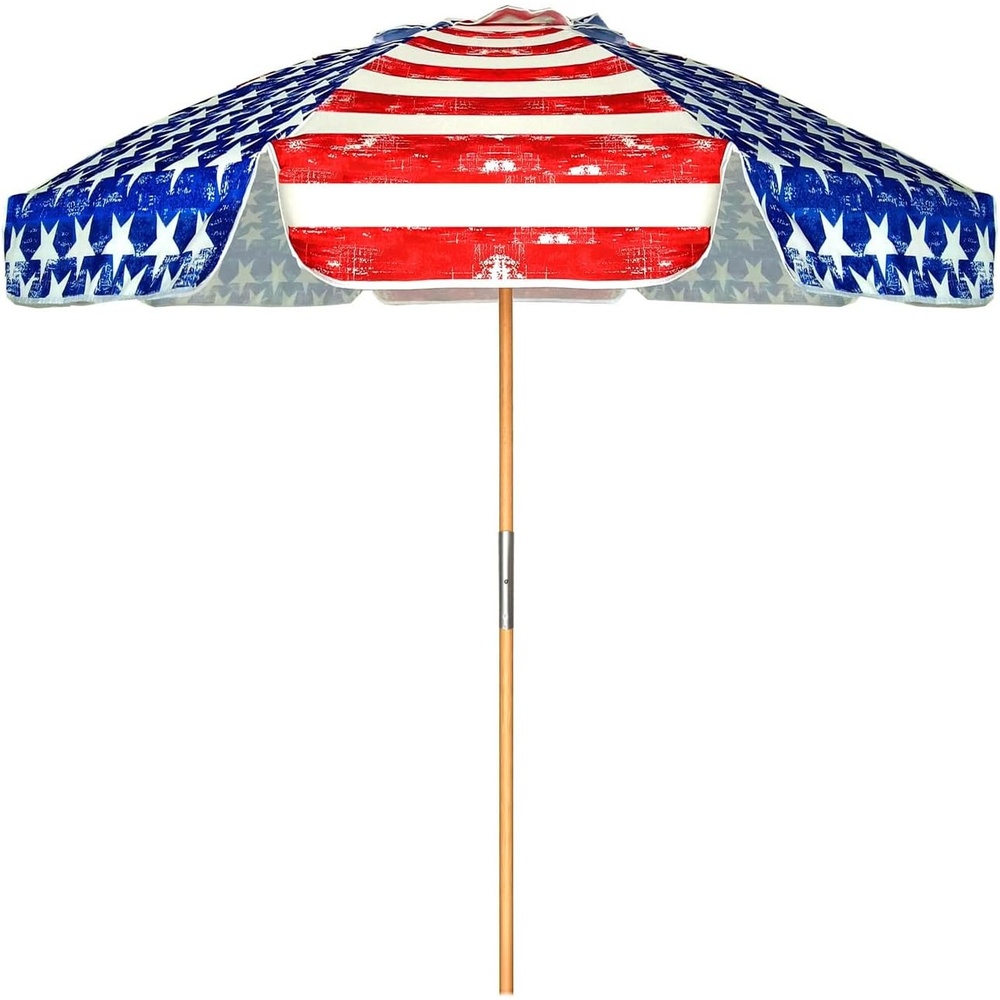 image:imageAMMSUN 75ft High Wind Beach Umbrella with Air Vent amp Ash Wood Pole  Heavyduty commercialgrade design with UPF 50 protection carry bag included American Flag for beach pool patioRed Blue American flag