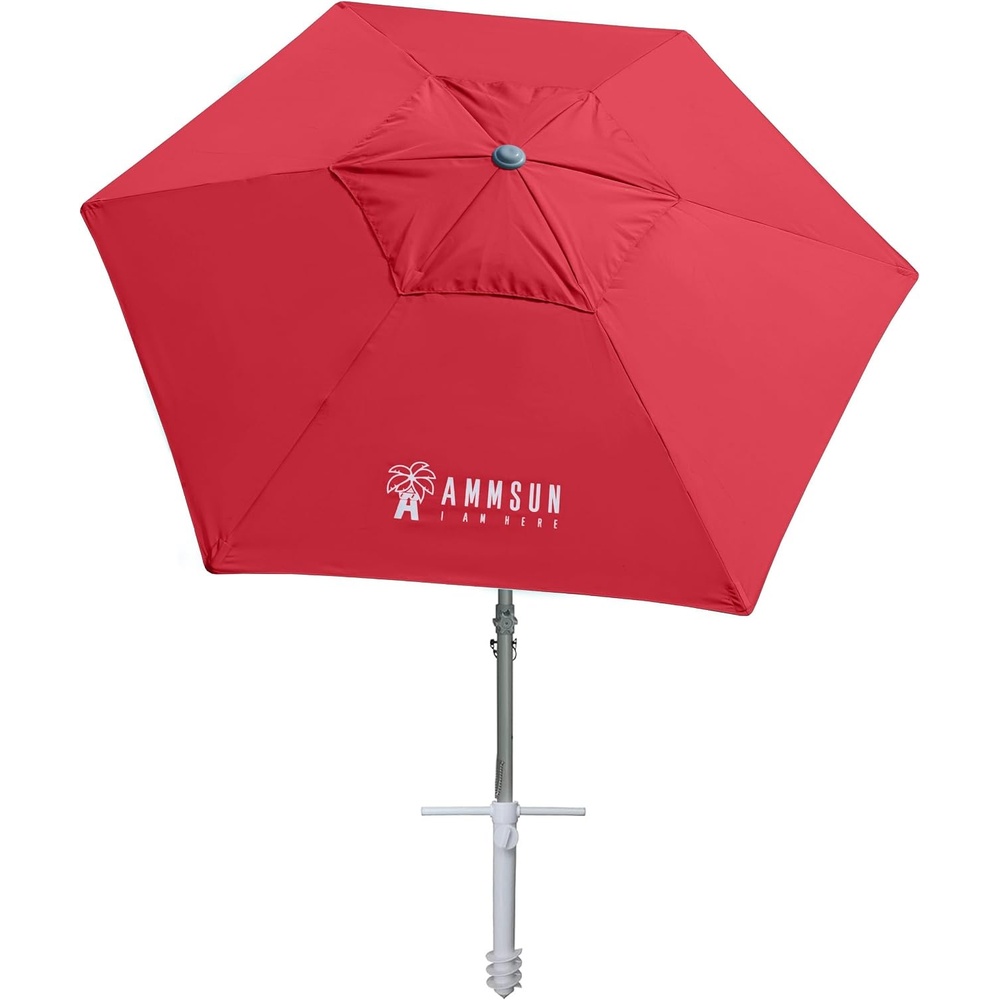image:imageAMMSUN 8ft Large Beach Umbrellas for Sand with Sand Anchor Air Vent hook Heavy Duty High Wind Patio Beach Umbrella with Weight SandbagCarry bagUPF 50Adjustable HeightNo Tilt YellowRed