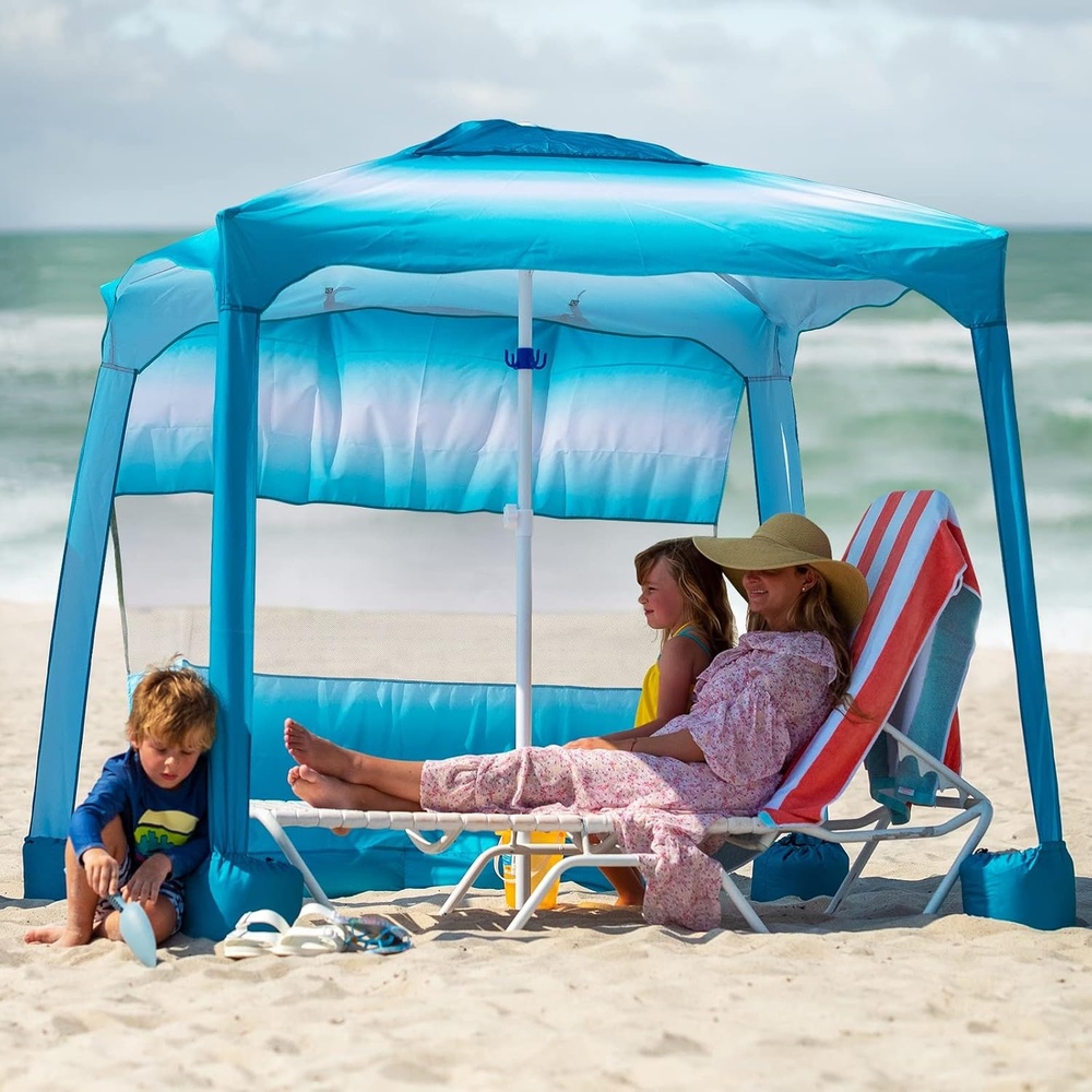 image:imageAMMSUN Beach Cabana 6565 Beach Canopy Easy Set up and Take Down Cabana Tent with Sand Pockets Instant Sun Shade with Side Wall Elegant PinkGradient Blue