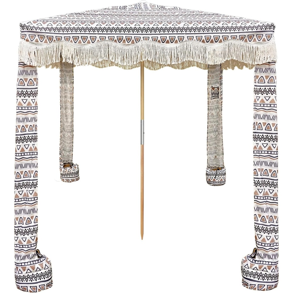 image:imageAMMSUN Beach Cabana with Fringe amp Wood Pole 7 x 7 Boho Canopy Tassels Easy Set Up UV50 Protection Easy to Carry with Bag Unique for Special Occasion and Parties Elegant WhiteTan