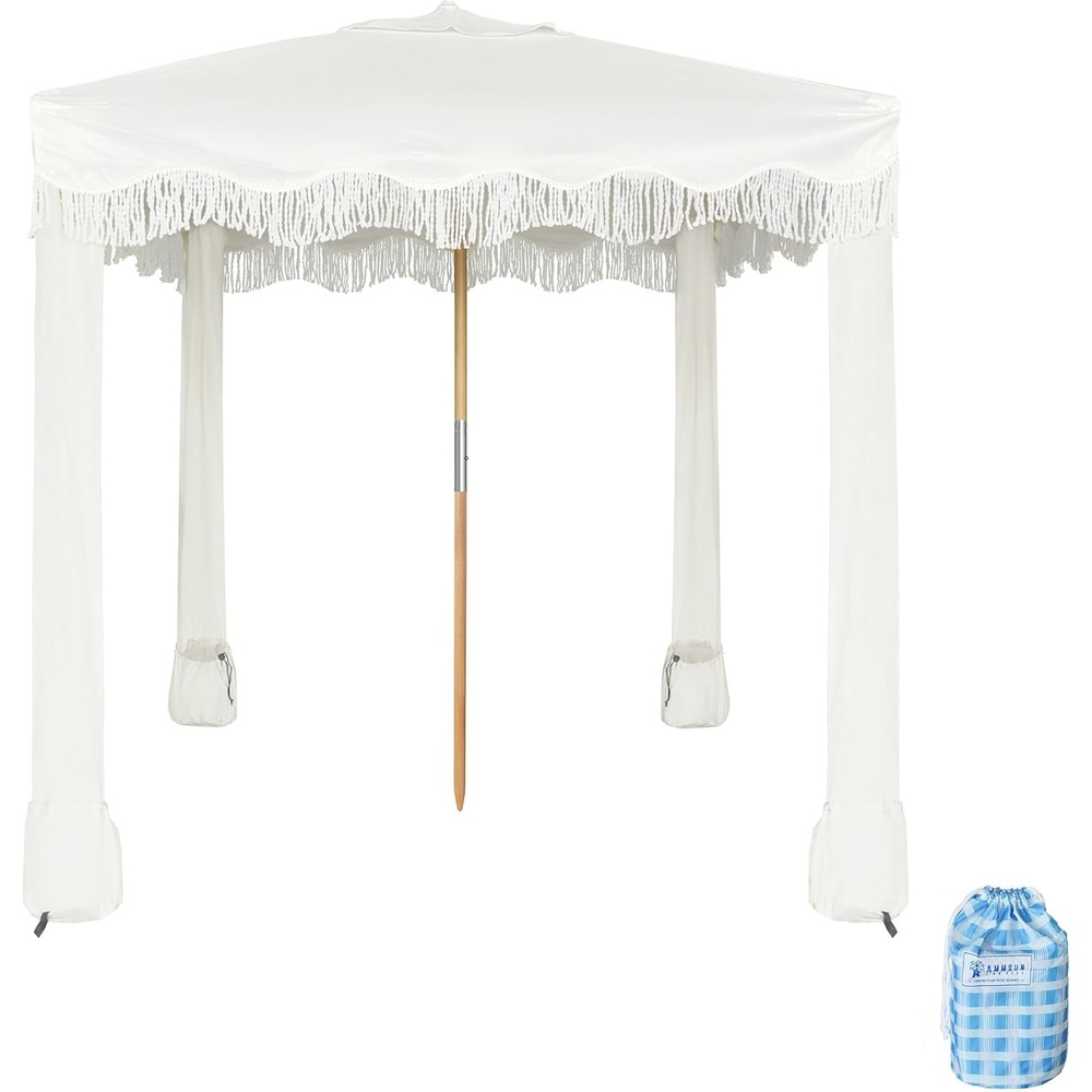 image:imageAMMSUN Beach Cabana with Fringe amp Wood Pole 7 x 7 Boho Canopy Tassels Easy Set Up UV50 Protection Easy to Carry with Bag Unique for Special Occasion and Parties Elegant WhiteWhite Elegant