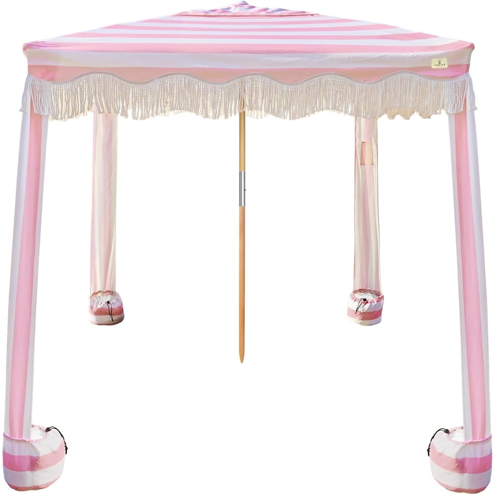 image:imageAMMSUN Beach Cabana with Fringe amp Wood Pole 7 x 7 Boho Canopy Tassels Easy Set Up UV50 Protection Easy to Carry with Bag Unique for Special Occasion and Parties Elegant WhiteRose Stripes