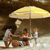 AMMSUN 7.5ft High Wind Beach Umbrella with Air Vent & Ash Wood Pole | Heavy-duty commercial-grade design with UPF 50+ protection, carry bag included. American Flag for beach, pool, patio.(B Yellow White)
