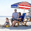 AMMSUN 7.5ft High Wind Beach Umbrella with Air Vent & Ash Wood Pole | Heavy-duty commercial-grade design with UPF 50+ protection, carry bag included. American Flag for beach, pool, patio.(Red Blue American flag)