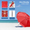 AMMSUN 7.5ft High Wind Beach Umbrella with Air Vent & Ash Wood Pole | Heavy-duty commercial-grade design with UPF 50+ protection, carry bag included. American Flag for beach, pool, patio.(Red)