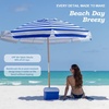 AMMSUN 7.5ft High Wind Beach Umbrella with Air Vent & Ash Wood Pole | Heavy-duty commercial-grade design with UPF 50+ protection, carry bag included. American Flag for beach, pool, patio.(Capri Blue Stripe)