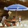 AMMSUN 7.5ft High Wind Beach Umbrella with Air Vent & Ash Wood Pole | Heavy-duty commercial-grade design with UPF 50+ protection, carry bag included. American Flag for beach, pool, patio.(Capri Blue Stripe)