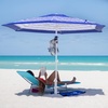 AMMSUN 8ft Large Beach Umbrellas for Sand with Sand Anchor, Air Vent, hook | Heavy Duty High Wind Patio Beach Umbrella with Weight Sandbag,Carry bag,UPF 50+,Adjustable Height,No Tilt, Yellow(Blue White Stripe)